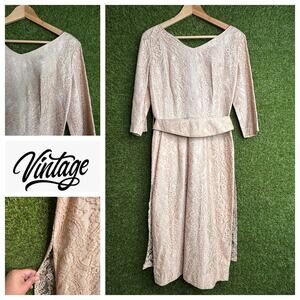 VTG Alfred Weber Lace Mini Dress Back Zip Elegant Formal Long Sleeve Size M